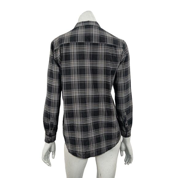 The Kooples Women's Button up Shirt in Black Gray Plaid Cotton Size Medium - Picture 4 of 7